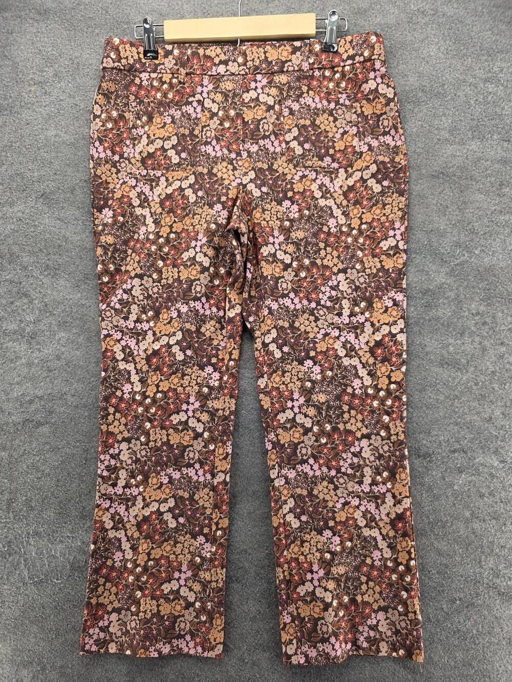 Haver + Blair Pants Womens L Brown Pull On Kick Flare Cropped Floral 26 In